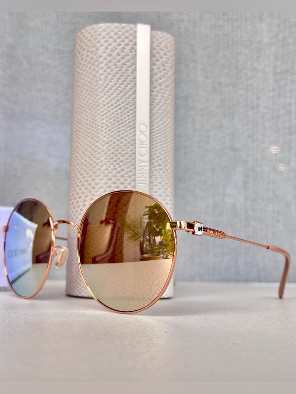 JIMMY CHOO Kat Mirrored Metal Frame Swarovski Crystal sunglasses ROSE GOLD